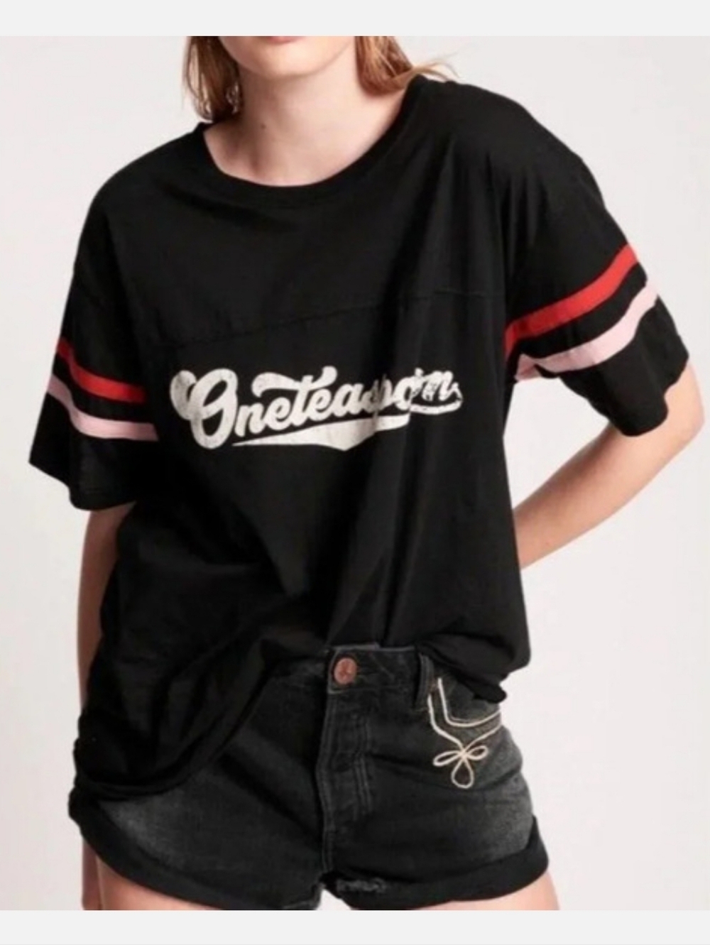 One Teaspoon Retro Washed Black Logo Sports Tee Size XS NWT
